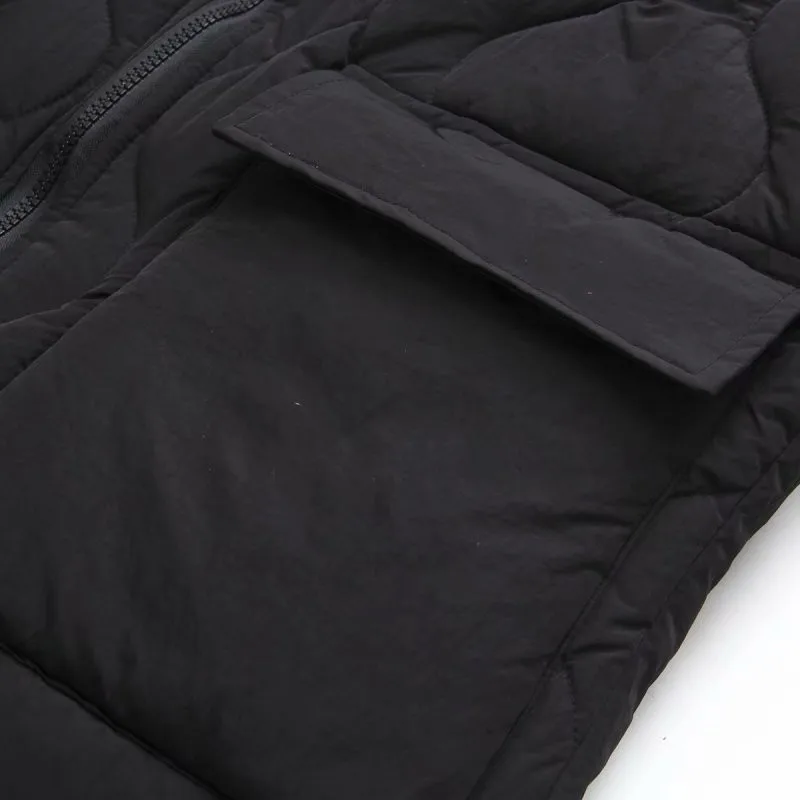 Plus Size Winter Padded Jacket For Women\'s Long Sleeve Mid-Length Vertical Wave Pattern Thick Cotton Interlayer Large Size Coat