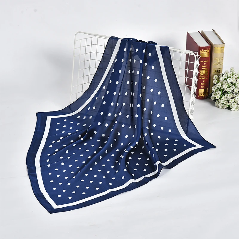 women polka dot printed soft multifunctional hankerchief foulard femme muslim hijab wrap bandana imitated silk square head scarf