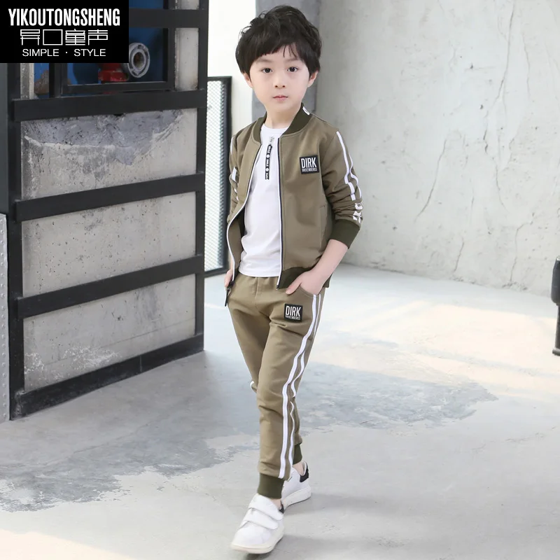 Casual Boys Clothing Set Spring Autumn Kids Clothes Navy Long Sleeve Pullover Solid Sports Suit for Children Boys Tops & Pants