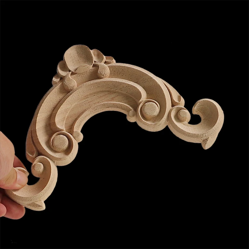 Wood Appliques Corner Flower Exquisite Carving Natural Furniture Wooden Mouldings Vintage Unpainted Accessories Decoration Decal