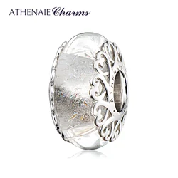 ATHENAIE Genuine Murano Glass Charm 925 Sterling Silver Heart Core Iridescent Shimmer Bead Fit European Bracelets Bangle