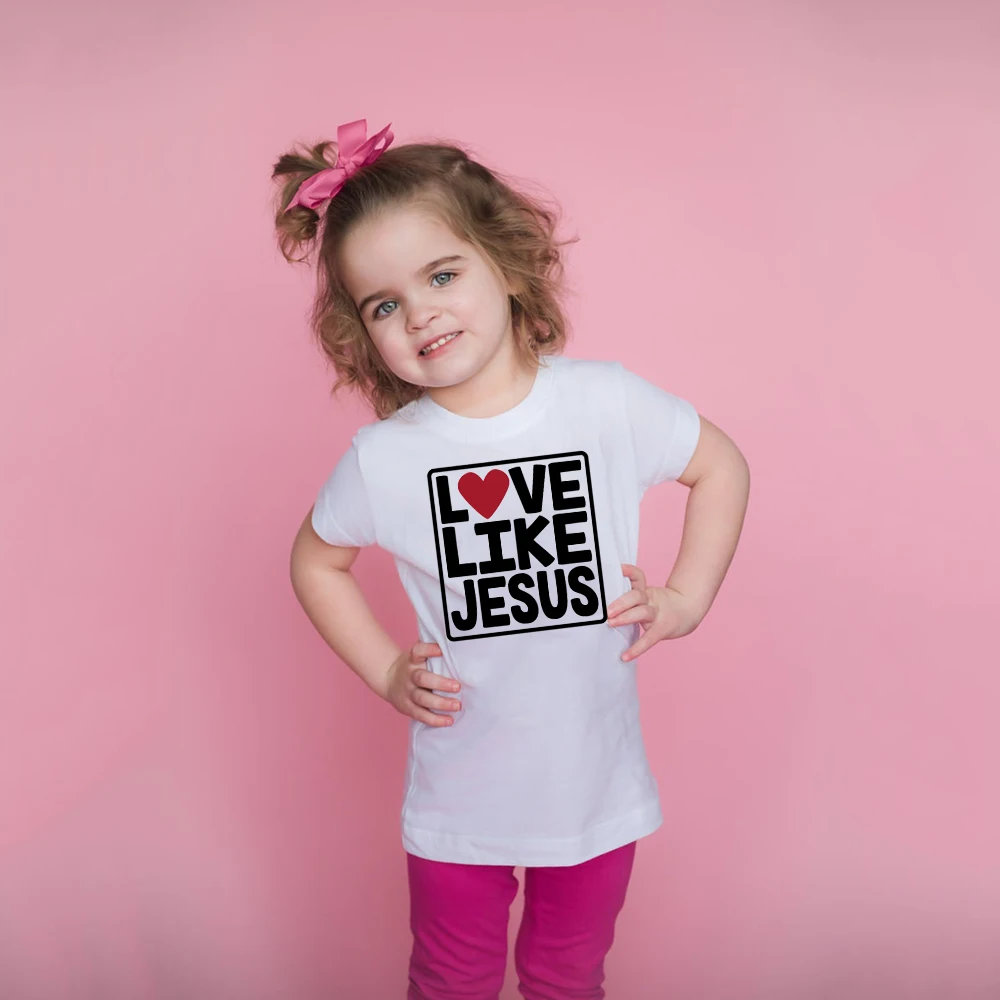 Love Like Jesus Kids Valentine's Day Tshirts Christian Heart Quote Boys Girl Tops Tee Shirt Religious Saying Fashion Clothes