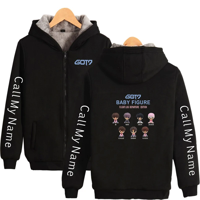 Got7 Kpop Print Cute Baby Figure Cartoon Hoodie Hood Winter Men Women Zipper Hoodies Jackets Long Sleeve Hooded Sweatshirts Tops