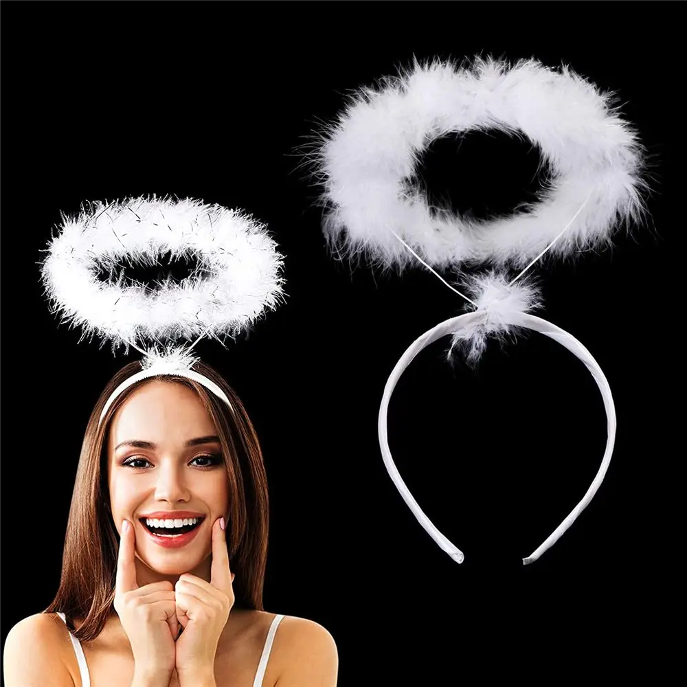 White Angel Halo Headband Feather Angel Headband Prom Headwear Adults Kid Cosplay Angel Outfit Headband Performances Headwear