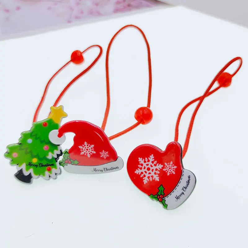 10PCS   Girls Children Christmas Elastic Hair Bands Cute Acrylic Snowman Santa  Kids Stretch Hair Ties Lovely Rope Band