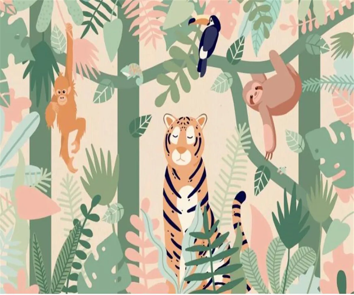 New children's room cartoon tiger animal forest Mural home decoration custom size multiple materials available 3d Wallpaper