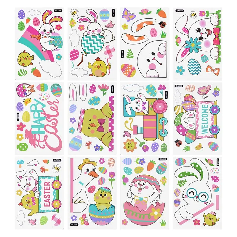 Easter Window Stickers Cartoon Rabbit Easter Eggs Flowers Glass Sticker Easter Home Decoration 2025 Spring Festival DIY Decals