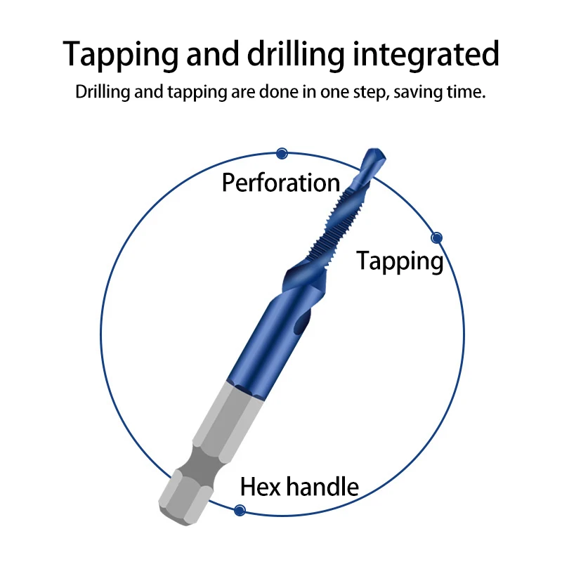 6PCS Hex Shank Compound Tap Titanium Plated HSS Screw Thread Metric Tap Drill Bits Screw Machine M3 M4 M5 M6 M8 M10 Hand Tools