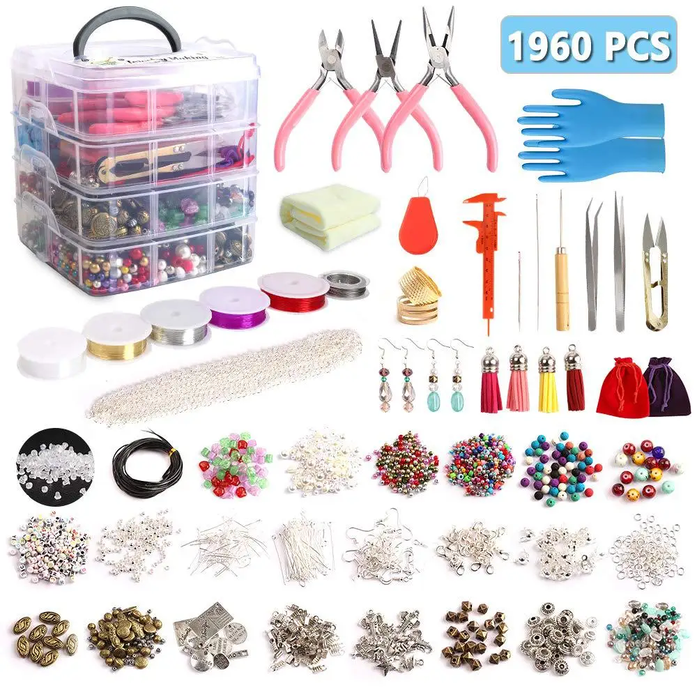 

1960pcs Jewelry Tools Kids Gift Beaded Accessories 4 Layers Boxed Acrylic Glass Beads DIY Bracelet Necklace Making Material Kit