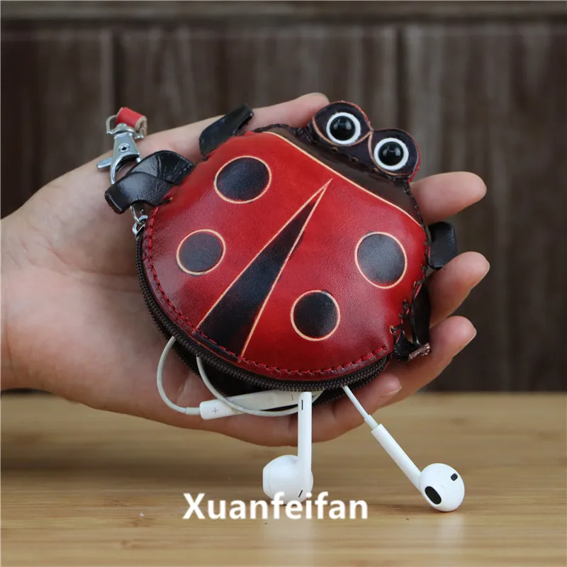 Il primo strato di pelle bovina creativo sette stelle coccinella borsa portamonete cambio chiave moneta semplice cartone animato borsa a mano