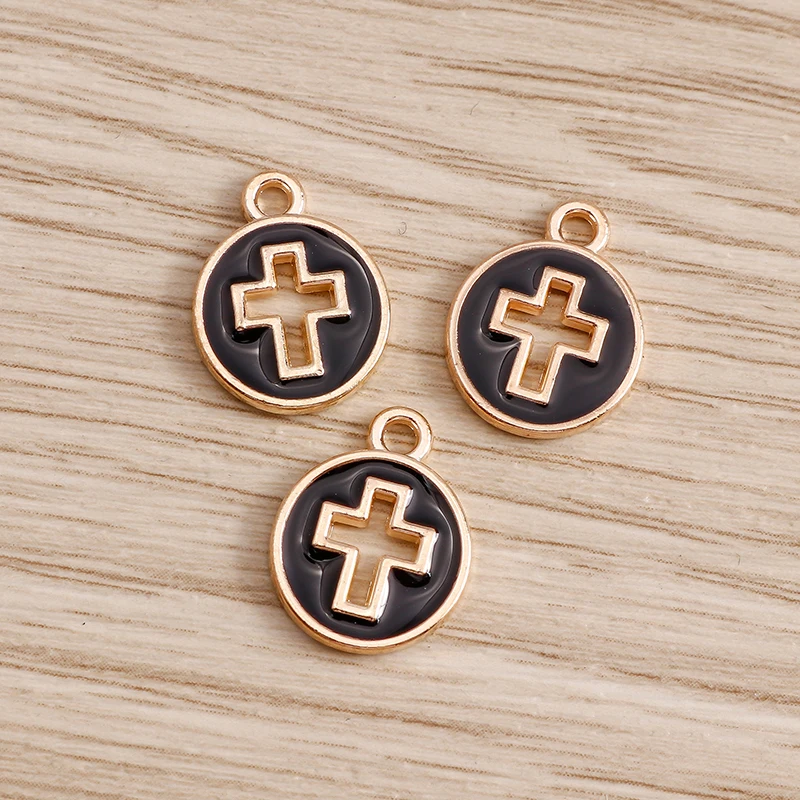 10pcs 10*13mm Religious Hollow Cross Charms Pendants for Necklaces Earrings 4 Color Enamel Charms Handmade DIY Jewelry Making