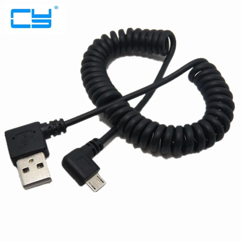 1m 90 degree USB Micro USB Angle Cable Charge USB to Micro USB Spring Retractable Cable Datos Data Sync Charger Cord Coiled Cabo