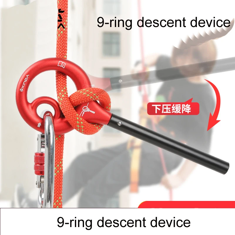 9-ring descent device, descent device, climbing equipment, descent device and rope descent device