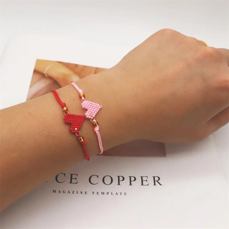 ZHONGVI Red Heart Bracelet for Girl 2021 Childs Pulseras Mujer Moda Miyuki Bracelets For Women Love Jewelry Gift Wholesale
