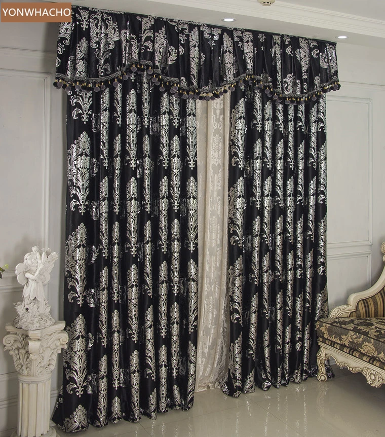 

Custom curtains High-grade bronzing velvet black velvet European silver flower cloth blackout curtain tulle valance drape B912