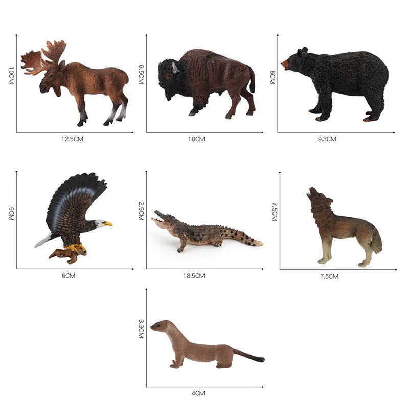 Figuras de acción de PVC de animales salvajes para niños, juguetes educativos de simulación de animales de la selva, Lobo, Bison, águila, oso, Cocodrilo, adornos de colección