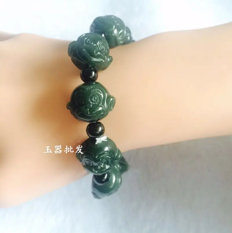 14*16mm Bead Nature Bottle Green jade Monkey bangle Amulet Bead bracelet protective talisman