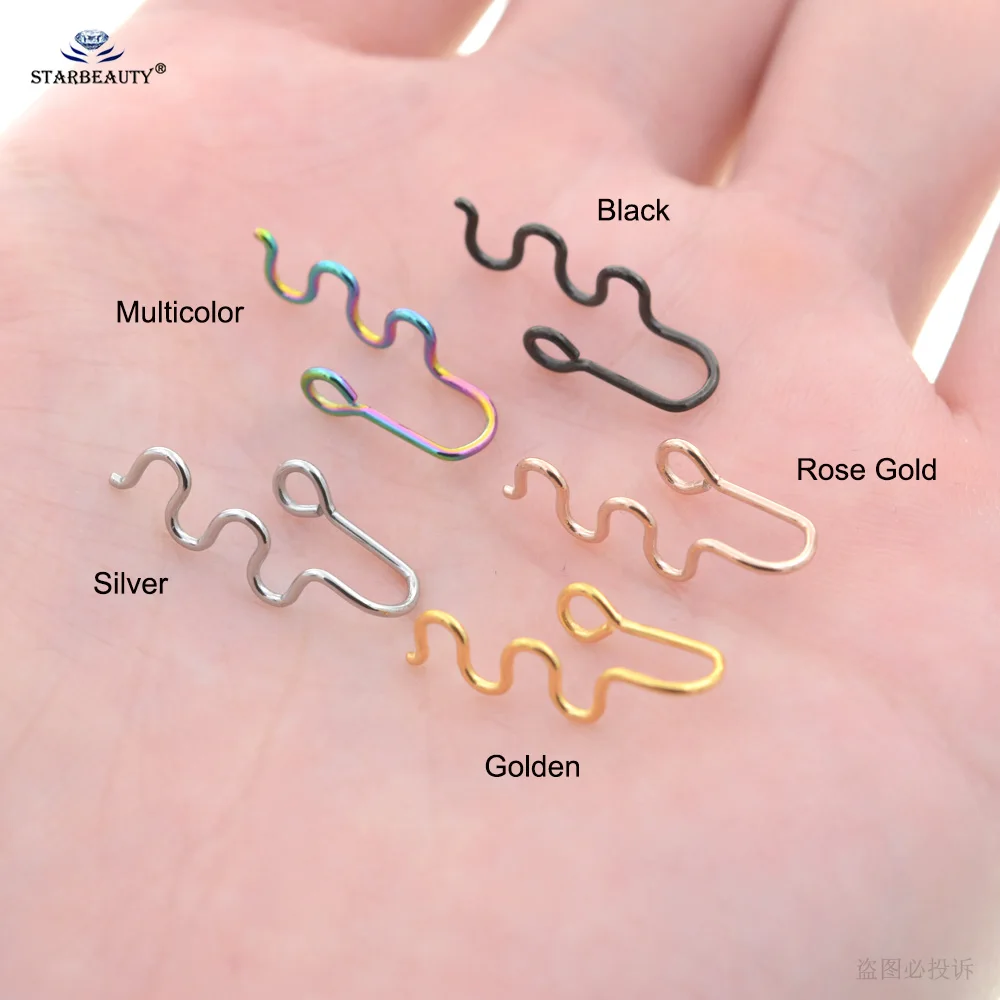 2Pcs 0.8x20mm Fitable Serpentine Snake Fake Nose Ring Hoop Helix Piercing Nose Cuff Nostril Piercing Earrings Clip Ear Jewelry image 3