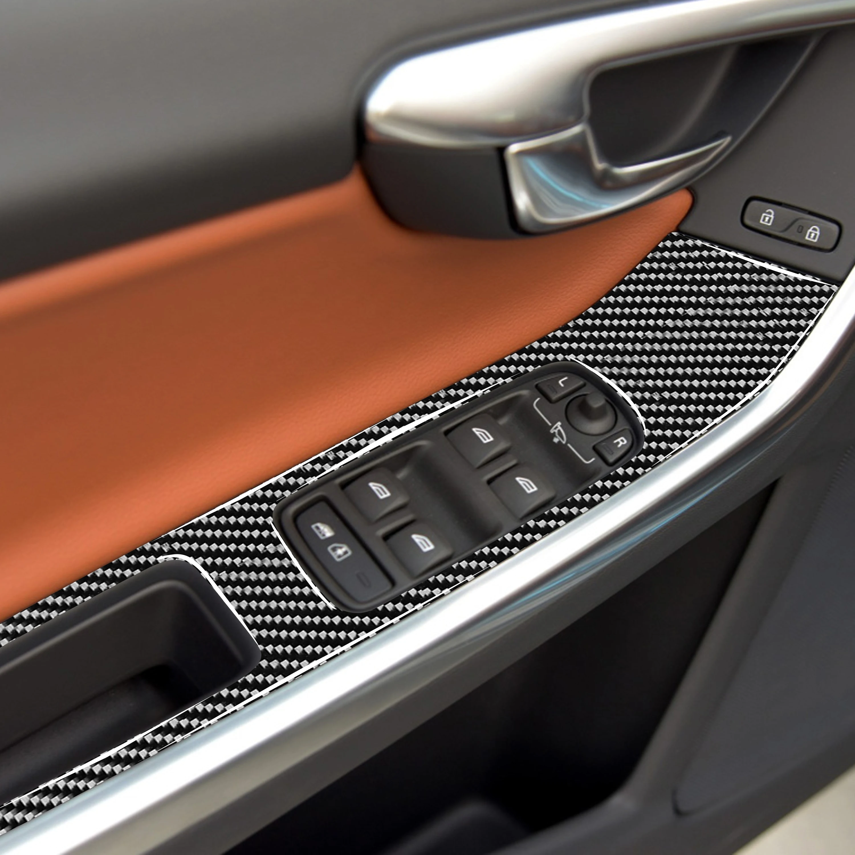For Volvo S60 V60 XC60 2010-18 Accessories Carbon Fiber Interior Door Armrest Panel Trim Switch Frame Cover Sticker Car Styling