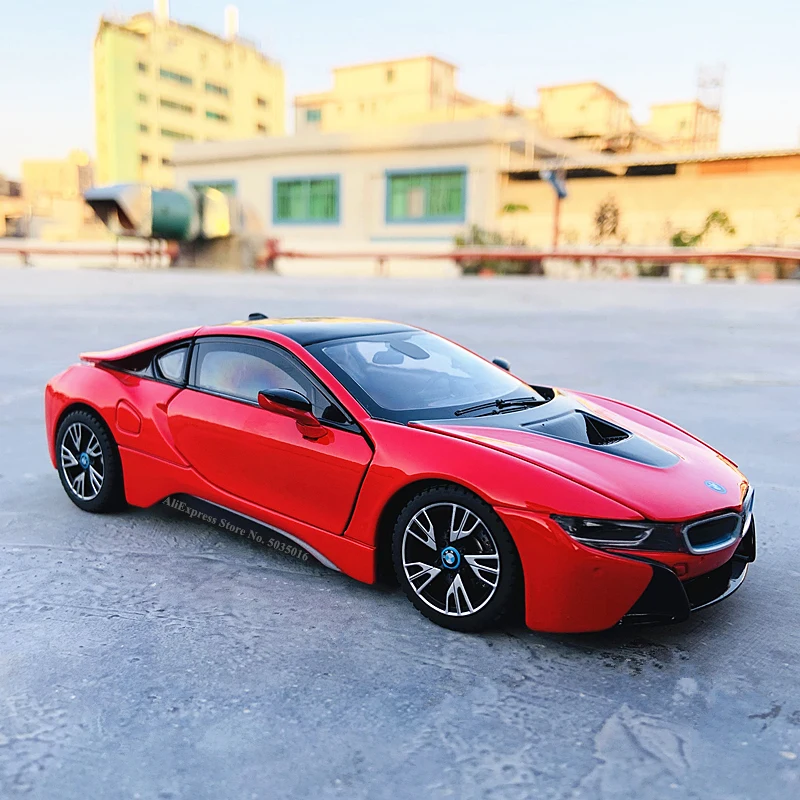 Rastar 1:24 BMW i8 red concept car super running static model alloy car toy collection Christmas gift model car