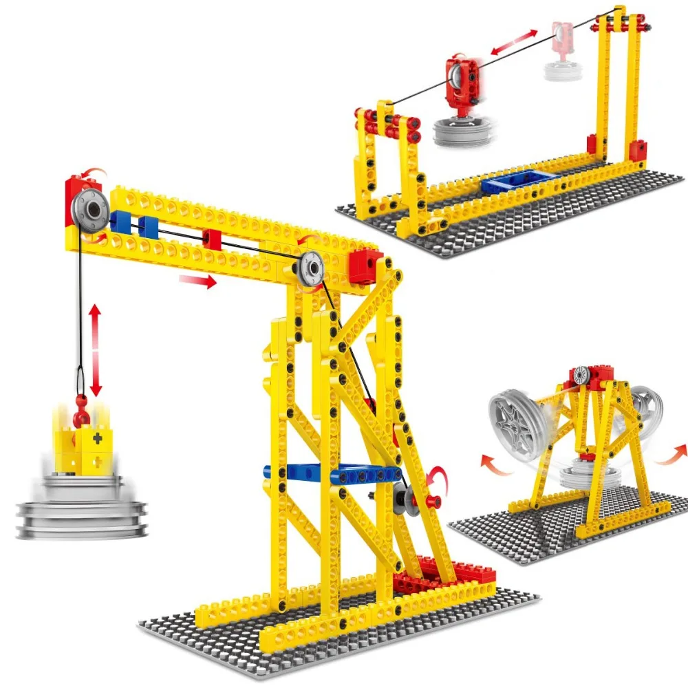 

3 IN 1 WanGe Gears Mechanics Education Sets Kids Toys Windmill Model Building Blocks Bricks Physics Crane School Teaching Kits