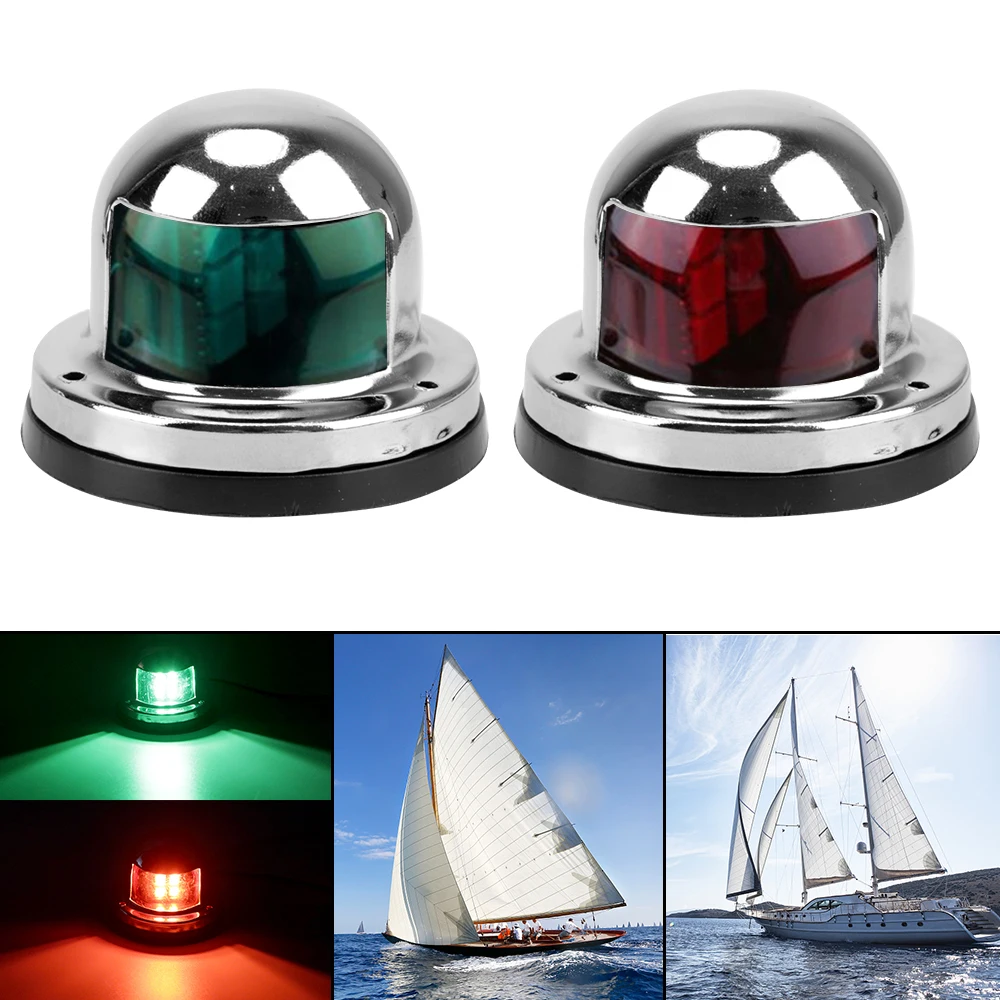 Stainless Steel Warning Signal Light 2pcs Waterproof for Marine Yacht Red Green LED Navigation Lights Sailing Lamp