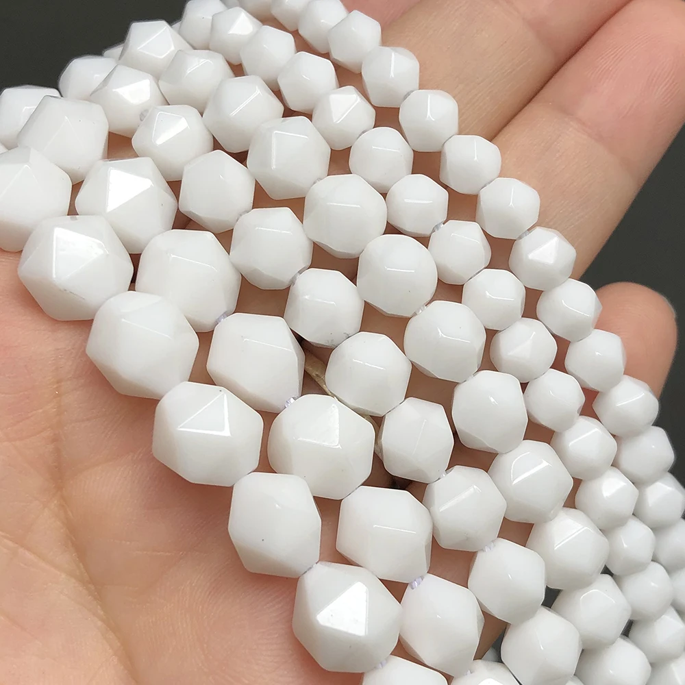 Natural Gem Faceted White Onyx Stone Beads  6/8/10mm Loose Spacer Accessories Beads For Jewelry Making DIY Bracelet Necklace