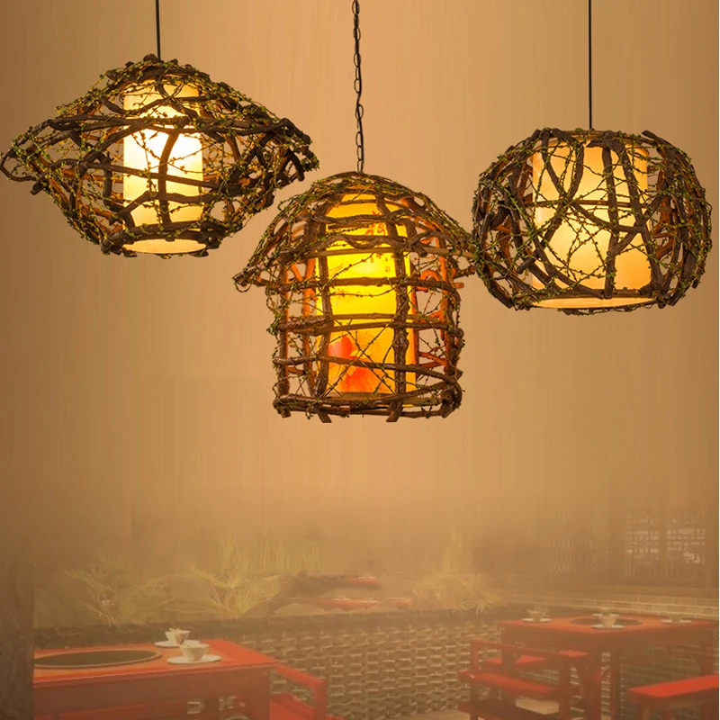 

Creative Homestay Inn Rural Pendant Light Southeast Asia Coffee Restaurant Lamp Farmhouse Bark Garden Balcony Hanging Lighting
