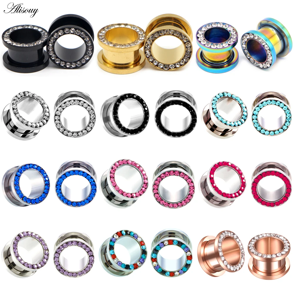 Alisouy Ear Expander Biżuteria do przekłuwania ciała 2 szt. Stal nierdzewna Single Flare Flesh Tunnel Zatyczki do uszu 2-31mm Crystal Ear Stretcher