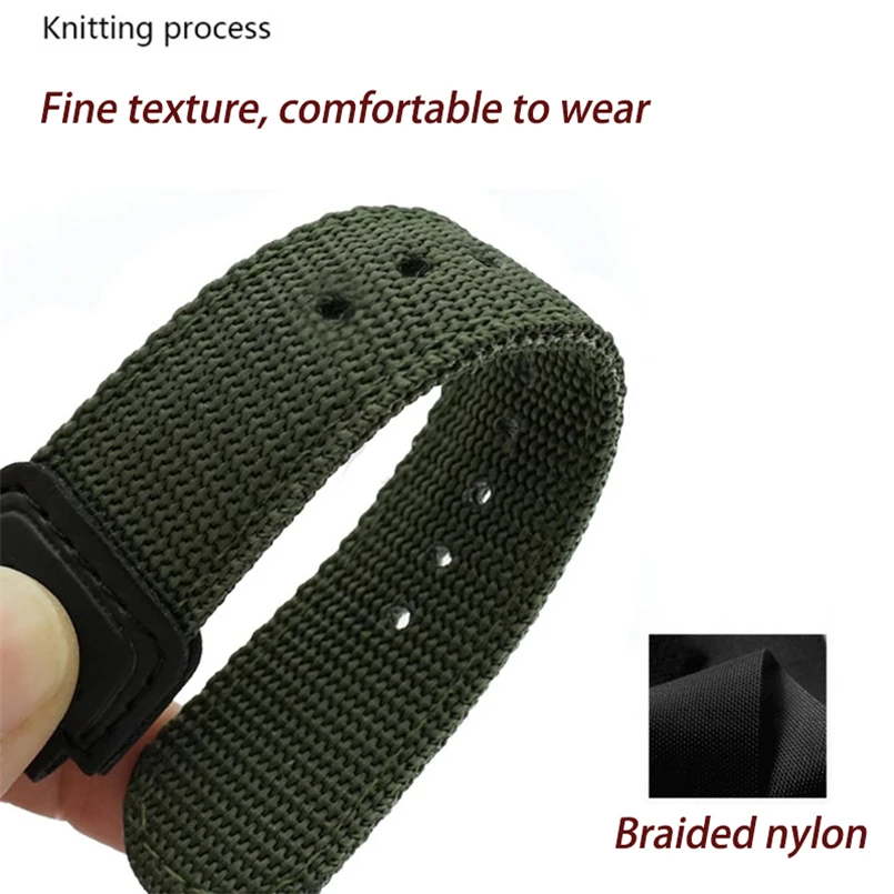 18mm Green Black Nylon Watch Band Strap Fit for Casio G Shock W-S200H W-800H W-216H W-735H F-108WH W-215 AEQ-110W /SGW-300H/400H