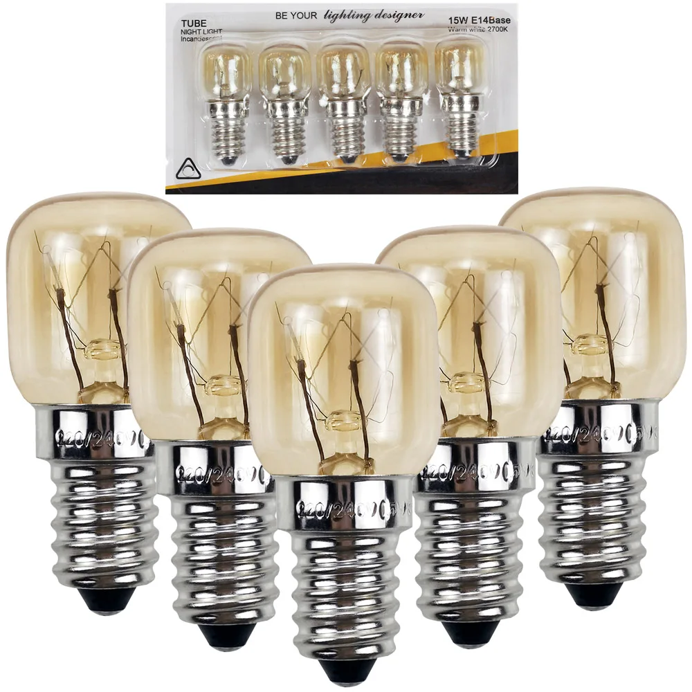 10PCS 15W 300 degree high temperature  Oven bulb microwave bulb salt crystal bulb Nickel plated brass E14 Screw Cap Pygmy Lamp