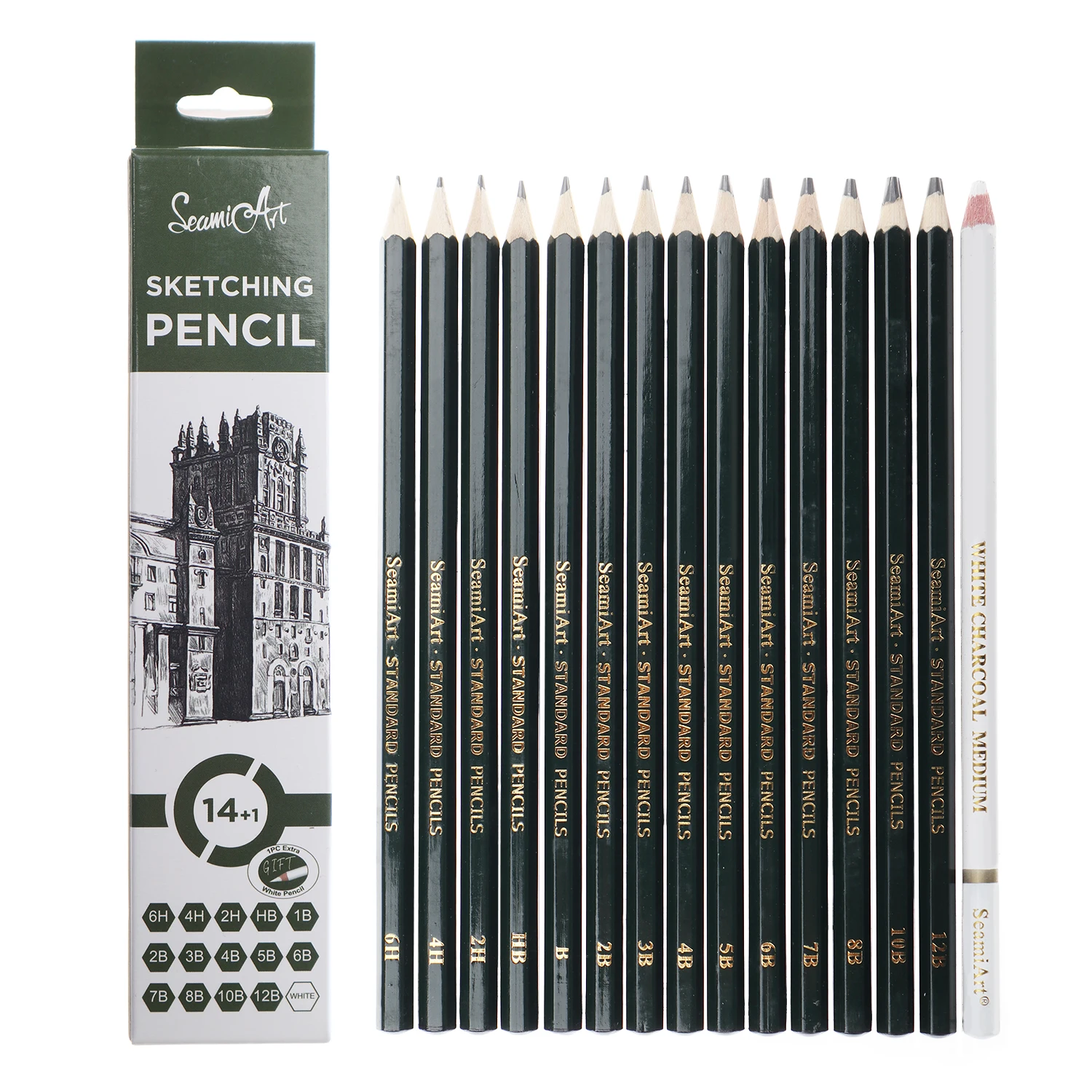 SeamiArt 15Pcs/Set Drawing Pencil Set Wood Professional Art Supplies Sketch White Charcoal Pencils Art Painting Stationery