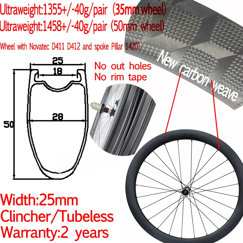 

700C Light Width 25mm Carbon Road Bike Disc Clincher Wheel 38/50mm Tubeless Hub DT 350S Cyclocross Gravel Wheelset Pillar 1420