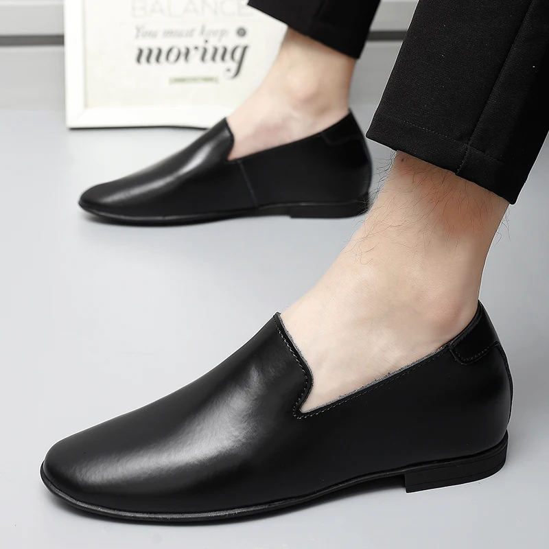 Loafers Men Elevator Shoes Men\'s Casual Shoes Male Buiness Cow Leather Shoes Height Increase Shoes Insoles 5CM Formal Tall