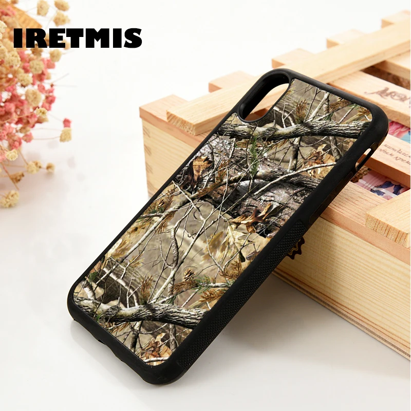 Iretmis 5 5S SE 6 6S Soft TPU Silicone Rubber phone case cover for iPhone 7 8 plus X Xs 11 Pro Max XR Real Tree Camo