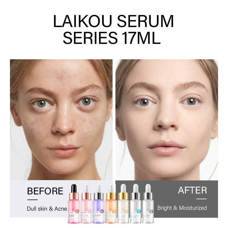 LAIKOU 7 Bottles Gold Snail Sakura Hyluronic Acid Vitamin C Rose Blueberry Serum Anti Aging Whitening Japan Essential Face Serum