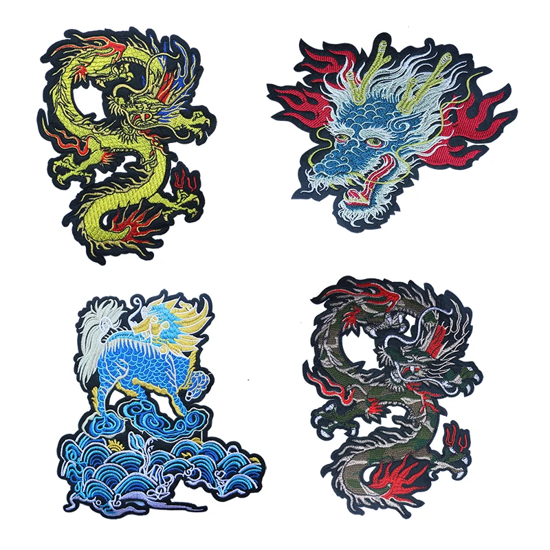 1PCS Clothing Accessories Large Embroidery China Wind Dragon Qilin Greater China Dinosaur Animation Cartoon Patch Clothing