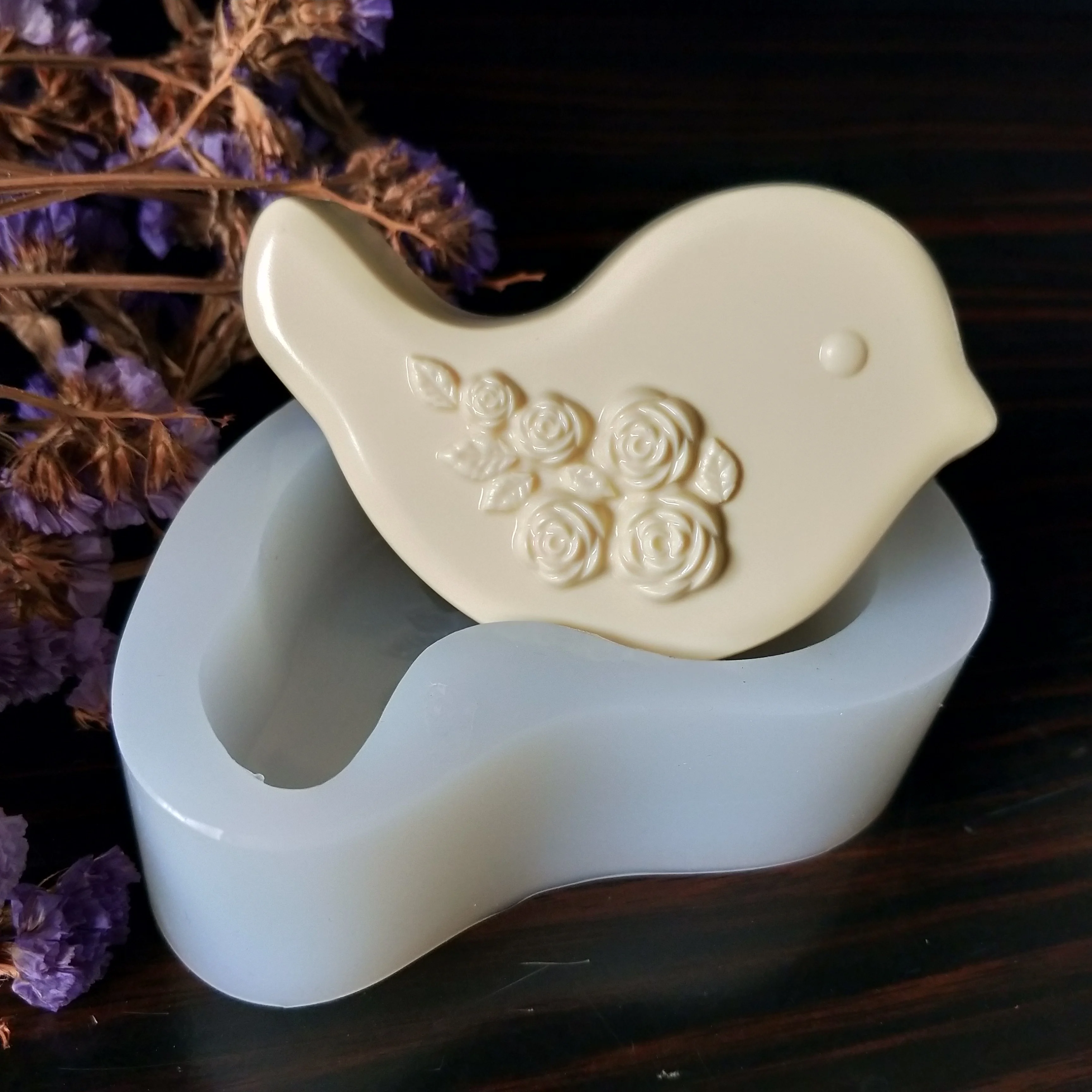 

DW0159 PRZY Mold Silicone Rose Soap Molds Gypsum Chocolate Candle Candy Mold Clay Resin Cute Bird With Flower Moulds