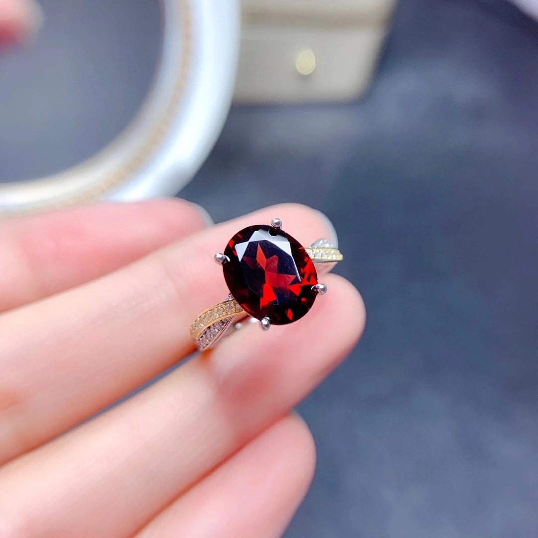 Big Size Natural Red Garnet Gemstone Ring for Women Jewelry Real 925 Sterling Silver Charm Fine Jewelry Good Gift