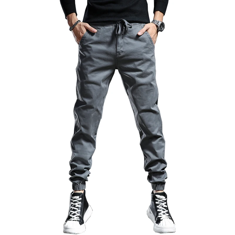 Fashion Gray Cotton Casual Pants Men Sport Joggers Streetwear Slim Fit Trousers Mens