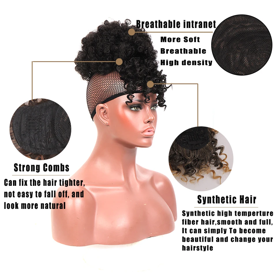 LUPU Synthetic Fake Hair Bun Hairpiece Hair Afro Chignon Scrunchies With Bangs Drawstring Ponytail For Black Women