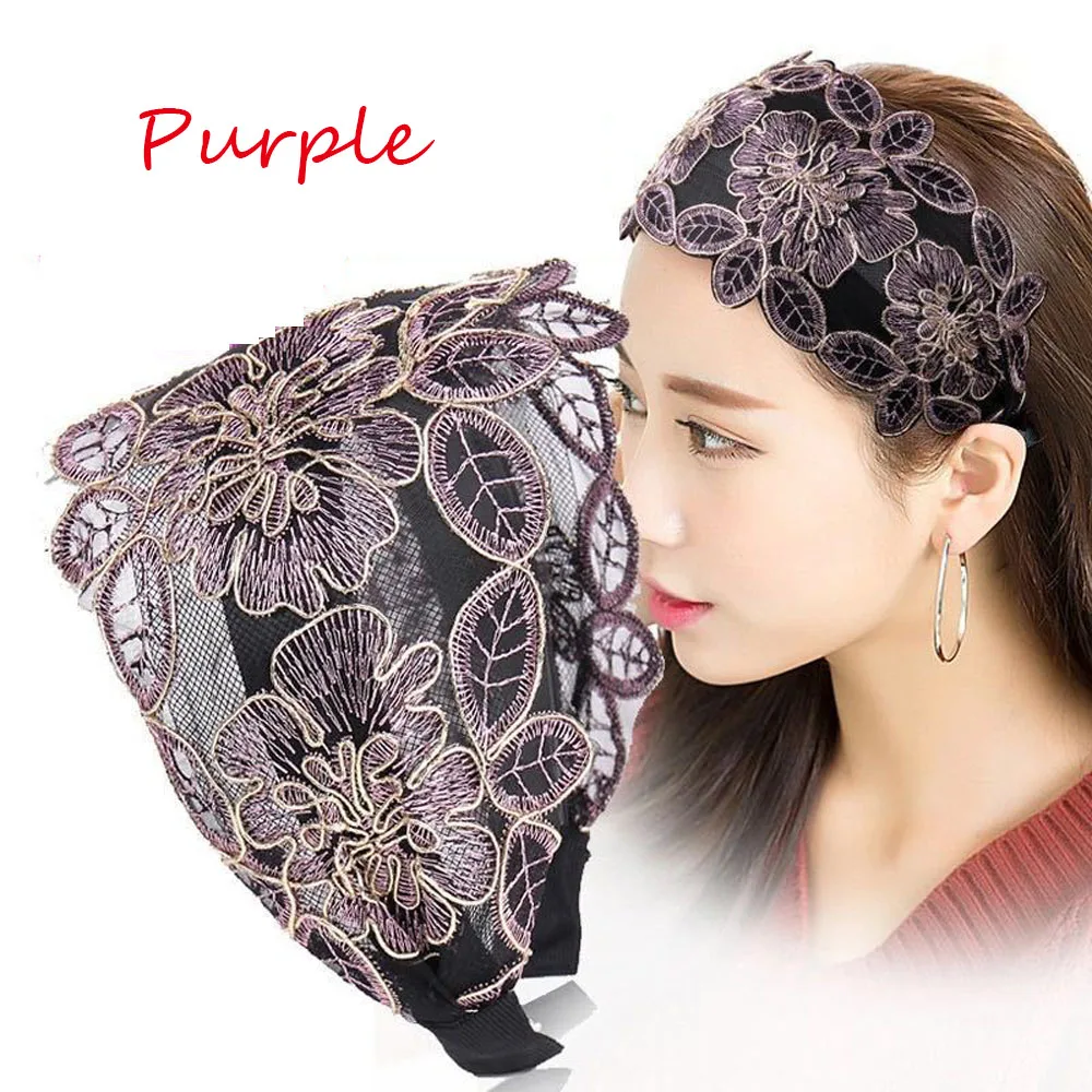 1PC Wide Hook Flower Hair Hoop Head Band for Women Headwear Lace Flowers Headband Hairband Girls Hair Accessories