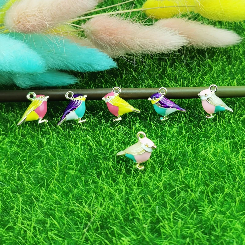 10pcs/pack 14*17mm 3D Cute Bird sparrow enamel Charms Connector fit Necklace bracelet DIY Fashion Jewelry Accessory