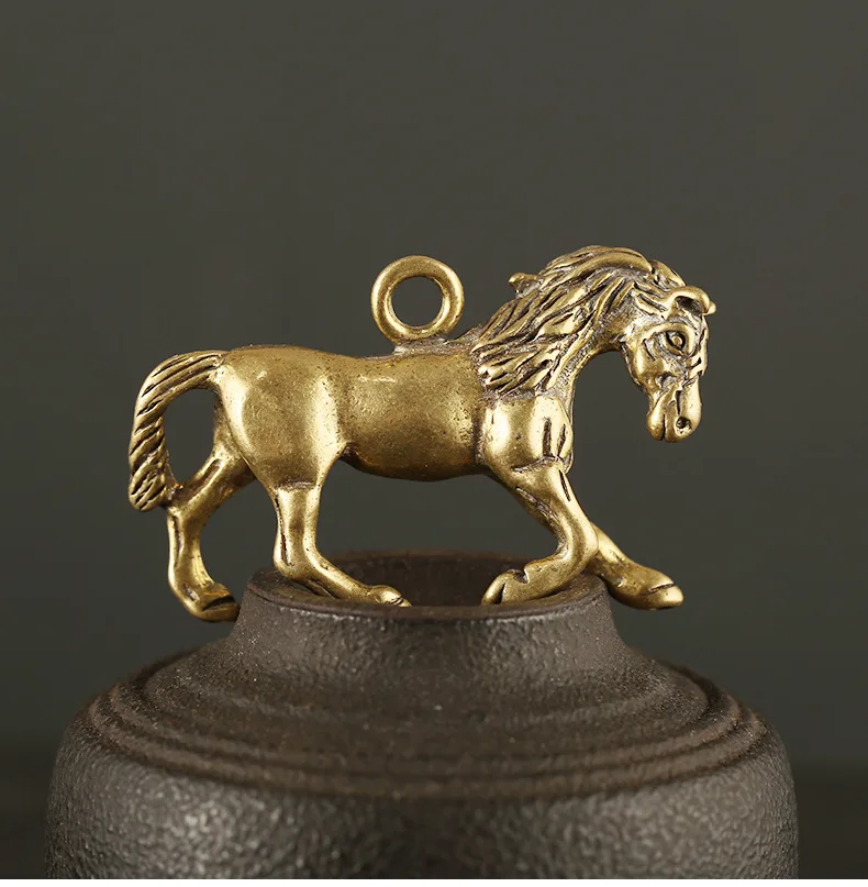 solid Brass retro horse Miniature craft DIY Pendant desktop ornament Fitting Keychain ring Pendant Accessories a1709