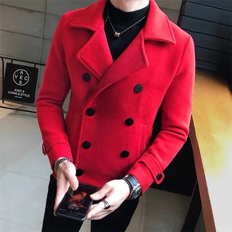 2021 Winter New Solid Color Wool Overcoat Men Windbreaker High Quality Short Men Casual Slim Fit Coat Thicken Warm Mens Jackets