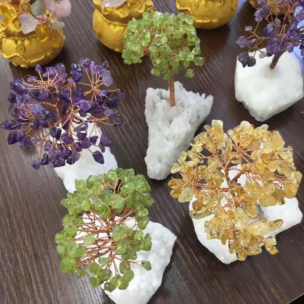 Natural white crystal cluster quartz stone crystal tree feng shui decor gift