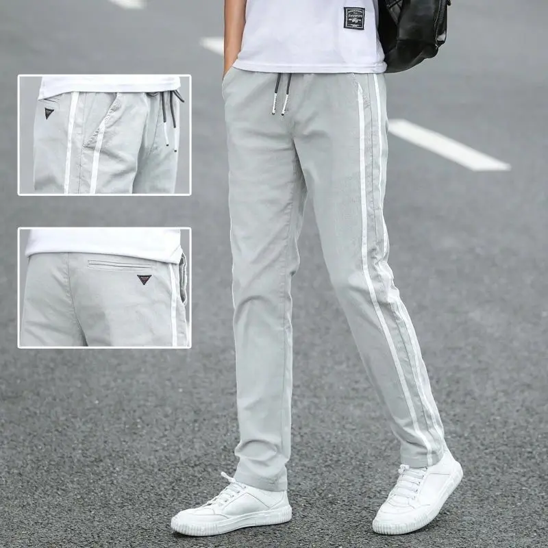 

Men's Spring and Summer Stretch Trousers Teenagers Korean Style Loose Ice Silk Sports Pants 2023 fall fashion Casual Pants