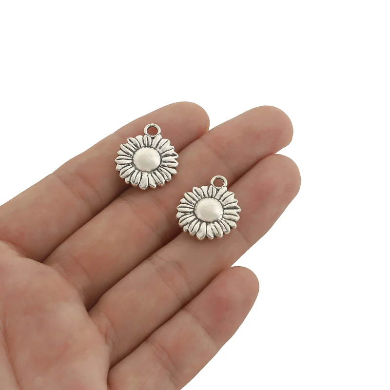 

10Pcs/lot Antique Silver Sun Flowers Charms Sunflowers Pendants For Jewelry Making DIY Earrings Necklaces Craft Material