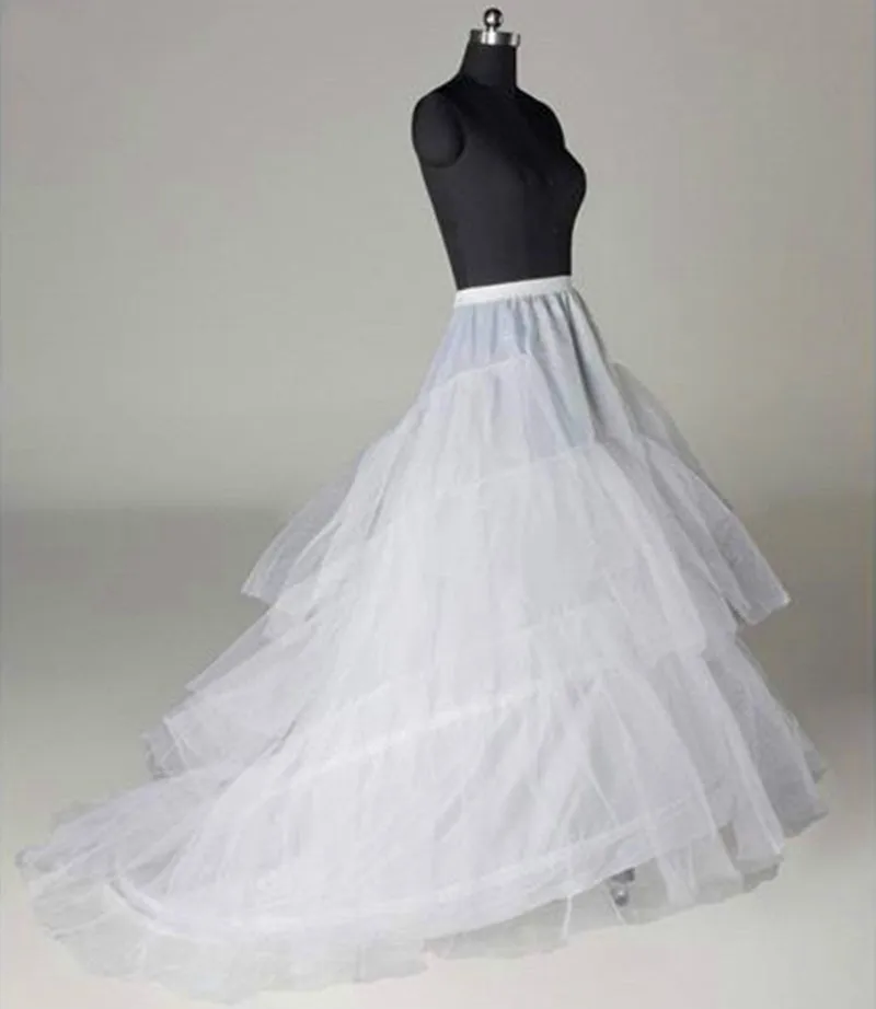 White or black Chapel Train Petticoats Woman 3Layers Tulle Underskirt Wedding Accessories Crinoline For Prom Evening Dress