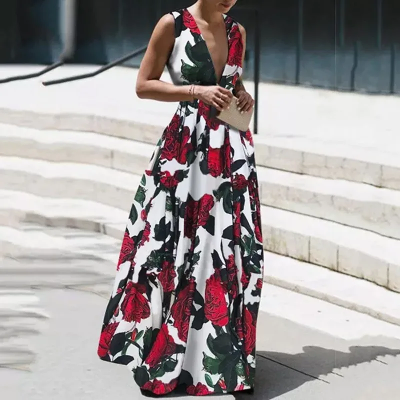 Vestido de fiesta sin mangas con estampado Floral para mujer, Vestido elegante Vintage de retazos, línea A, Sexy, para vacaciones de verano